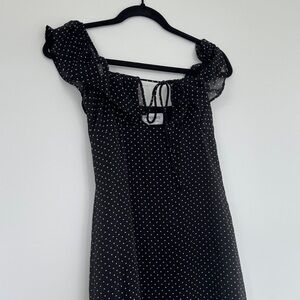 Peppermayo scarlet cherry maxi dress Women's Black Polka Dot Ruffle Neck Dress